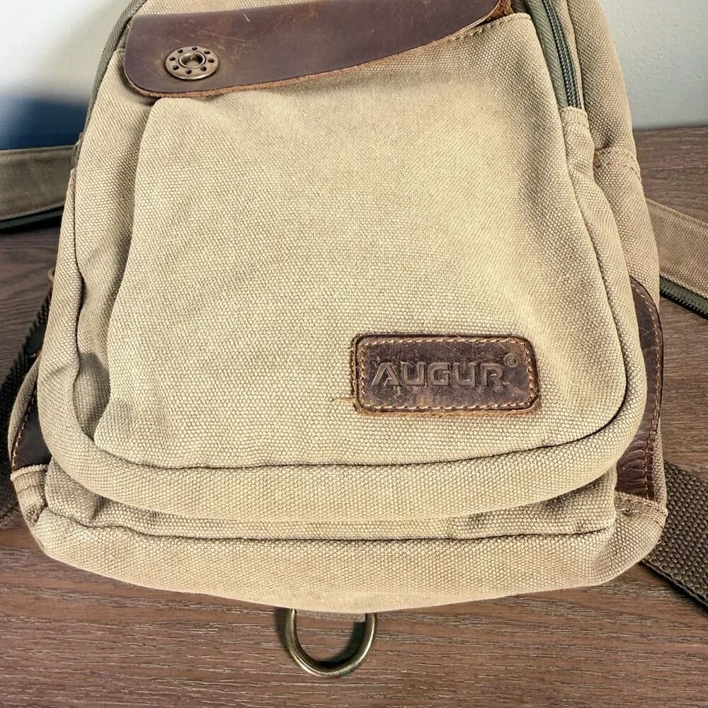 Augur Strauss Convertible Canvas Leather Utility Backpack Men Unisex Sling Bag